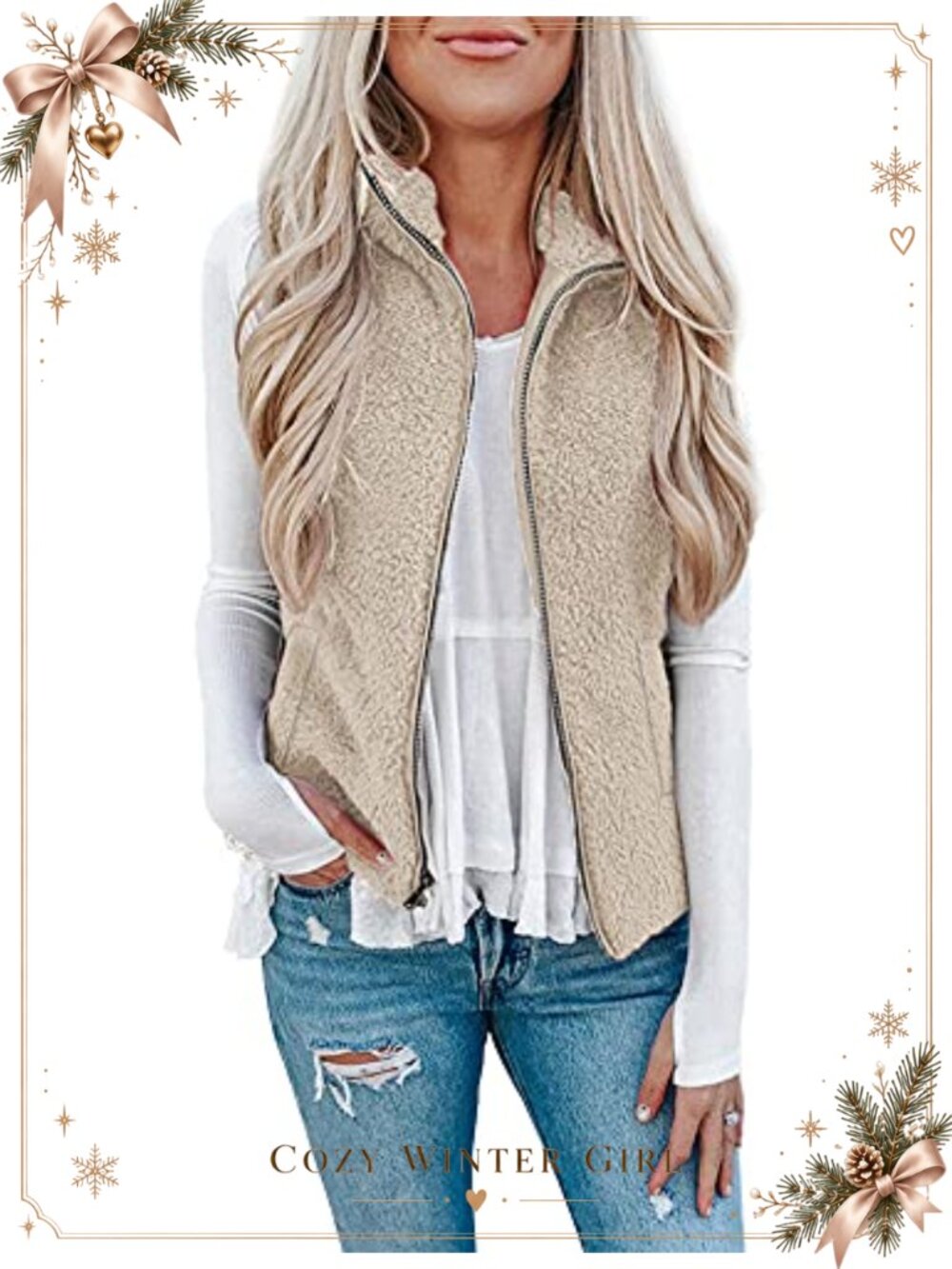 LOMON Sherpa Fleece Vest Lightweight Sleeveless Zip Cardigan with Pockets